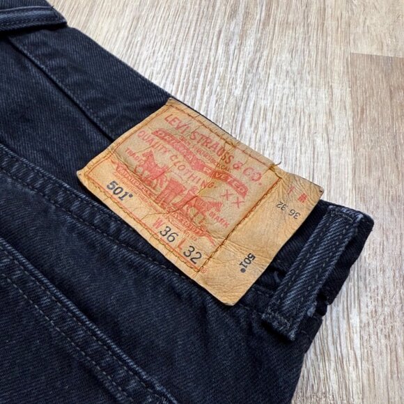 Levis Mens Black 501 Black Wash Denim Straight Leg Jeans 36x32 Y2K 30" - Picture 3 of 8